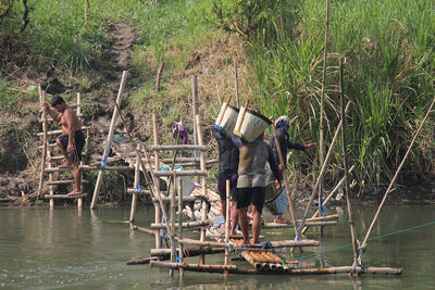 traditional sand and stone mining in Surabaya river
