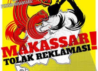 protest flyer against land reclamation in Makassar